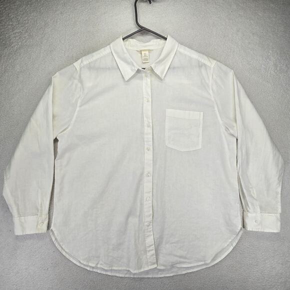 H&M Shirt Womens L Oversize Linen Blend White Button Up Long Sleeve Casual - Picture 1 of 10